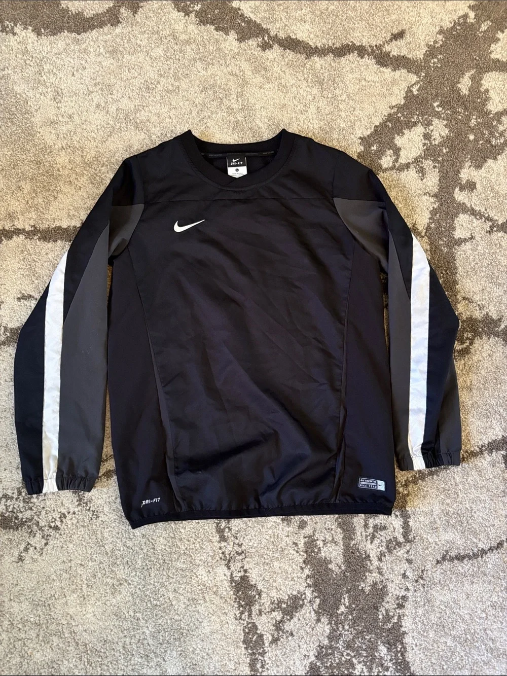 Nike Dri-Fit Black and Gray Long Sleeve Athletic Pullover with White Stripe